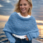 eyelet sweater scarf in blue