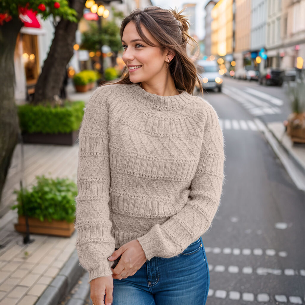 Structured joy sweater in light beige / sand coloured