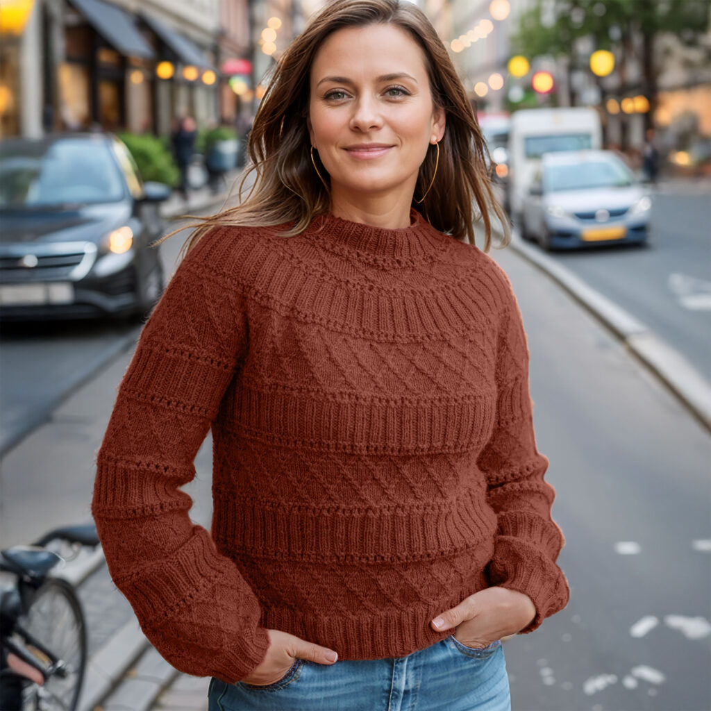 Structured joy sweater in brown rust